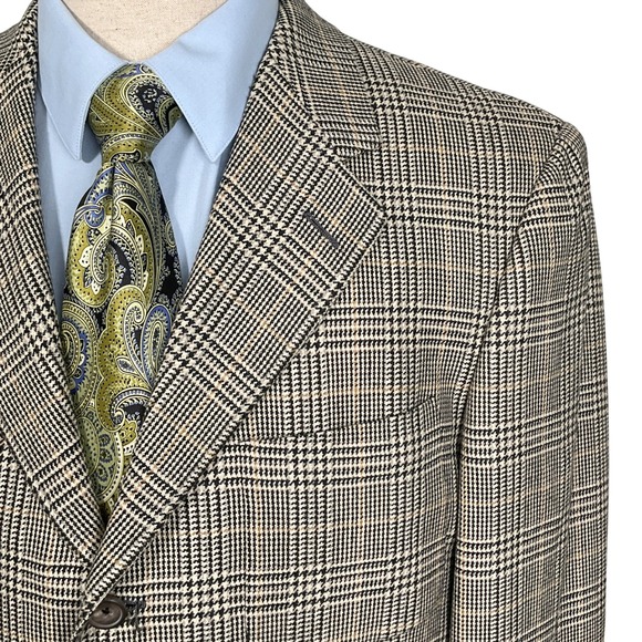 Hickey‎ Freeman Blazer 40R Black Brown Houndstooth PlaidCanterbury Wool